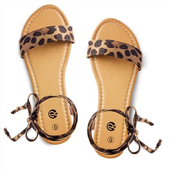 Shoes - Open Toe Tie Up Ankle Wrap Flat Sandals for Women